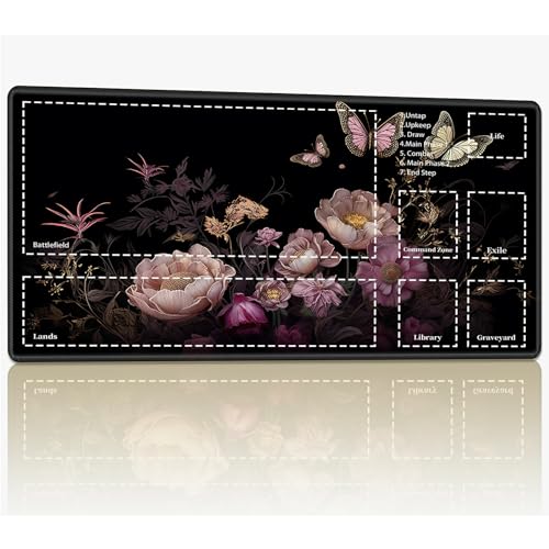 Playmat with Zones for MTG Magic The Gathering, 61.0 cmx35.6 cm Stitched TCG Trading Card Play Mat Commmander Board Game Mats Smooth Rubber Surface Battle Game Desk Mat, Garden Flowers Butterflies von BWEGRHE