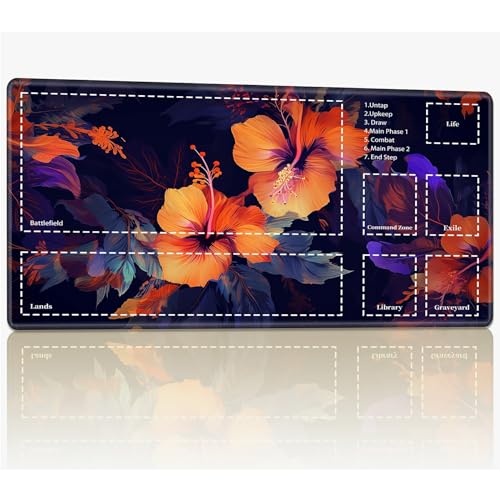 Playmat with Zones for MTG Magic The Gathering, 61.0 cmx35.6 cm Stitched TCG Trading Card Play Mat Commmander Board Game Mats Smooth Rubber Surface Battle Game Desk Mat, Hibiscus Flower von BWEGRHE