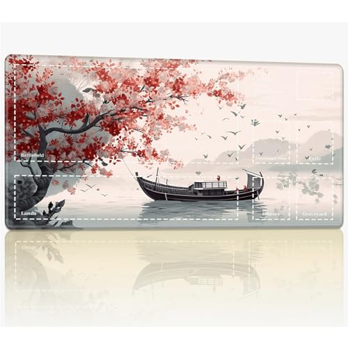 Playmat with Zones for MTG Magic The Gathering, 61.0 cmx35.6 cm Stitched TCG Trading Card Play Mat Commmander Board Game Mats Smooth Rubber Surface Battle Game Desk Mat, Ink Painting von BWEGRHE