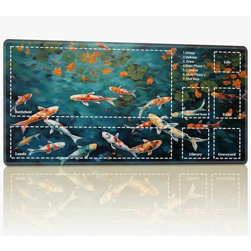 Playmat with Zones for MTG Magic The Gathering, 61.0 cmx35.6 cm Stitched TCG Trading Card Play Mat Commmander Board Game Mats Smooth Rubber Surface Battle Game Desk Mat, Koi Playmat with Zones for MTG Magic The Gathering, 61.0 cmx35.6 cm Stitched TCG Trading Card Play Mat Commmander Board Game Mats Smooth Rubber Surface Battle Game Desk Mat, Koi von BWEGRHE