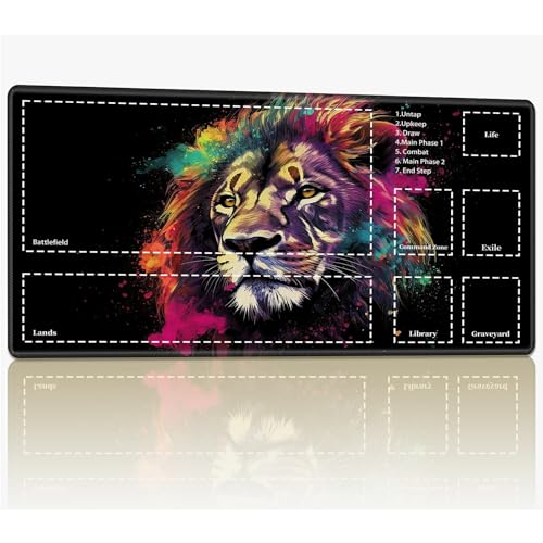 Playmat with Zones for MTG Magic The Gathering, 61.0 cmx35.6 cm Stitched TCG Trading Card Play Mat Commmander Board Game Mats Smooth Rubber Surface Battle Game Desk Mat, Lion Playmat with Zones for MTG Magic The Gathering, 61.0 cmx35.6 cm Stitched TCG Trading Card Play Mat Commmander Board Game Mats Smooth Rubber Surface Battle Game Desk Mat, Lion von BWEGRHE