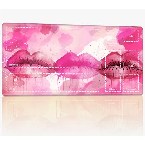 Playmat with Zones for MTG Magic The Gathering, 61.0 cmx35.6 cm Stitched TCG Trading Card Play Mat Commmander Board Game Mats Smooth Rubber Surface Battle Game Desk Mat, Lips von BWEGRHE