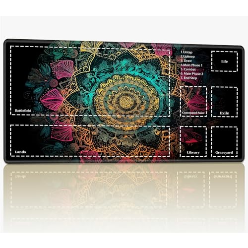 Playmat with Zones for MTG Magic The Gathering, 61.0 cmx35.6 cm Stitched TCG Trading Card Play Mat Commmander Board Game Mats Smooth Rubber Surface Battle Game Desk Mat, Mandalas von BWEGRHE
