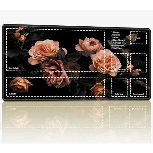 Playmat with Zones for MTG Magic The Gathering, 61.0 cmx35.6 cm Stitched TCG Trading Card Play Mat Commmander Board Game Mats Smooth Rubber Surface Battle Game Desk Mat, Orange Rose von BWEGRHE
