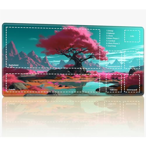 Playmat with Zones for MTG Magic The Gathering, 61.0 cmx35.6 cm Stitched TCG Trading Card Play Mat Commmander Board Game Mats Smooth Rubber Surface Battle Game Desk Mat, Pink Cherry Tree Playmat with Zones for MTG Magic The Gathering, 61.0 cmx35.6 cm Stitched TCG Trading Card Play Mat Commmander Board Game Mats Smooth Rubber Surface Battle Game Desk Mat, Pink Cherry Tree von BWEGRHE