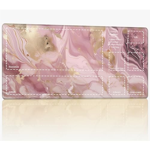 Playmat with Zones for MTG Magic The Gathering, 61.0 cmx35.6 cm Stitched TCG Trading Card Play Mat Commmander Board Game Mats Smooth Rubber Surface Battle Game Desk Mat, Pink Gold Marble von BWEGRHE