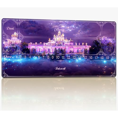 Playmat with Zones for MTG Magic The Gathering, 61.0 cmx35.6 cm Stitched TCG Trading Card Play Mat Commmander Board Game Mats Smooth Rubber Surface Battle Game Desk Mat, Purple Dream Castle von BWEGRHE