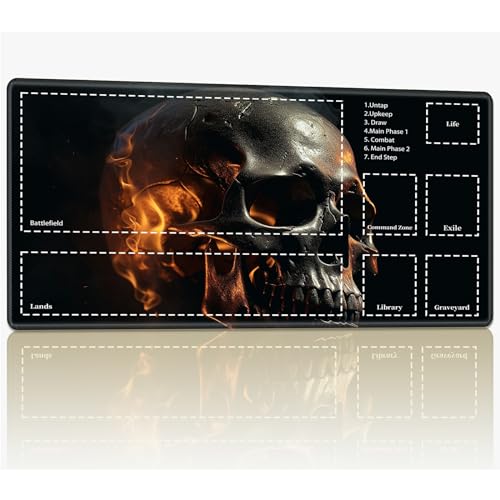 Playmat with Zones for MTG Magic The Gathering, 61.0 cmx35.6 cm Stitched TCG Trading Card Play Mat Commmander Board Game Mats Smooth Rubber Surface Battle Game Desk Mat, Skull Head Fire Playmat with Zones for MTG Magic The Gathering, 61.0 cmx35.6 cm Stitched TCG Trading Card Play Mat Commmander Board Game Mats Smooth Rubber Surface Battle Game Desk Mat, Skull Head Fire von BWEGRHE