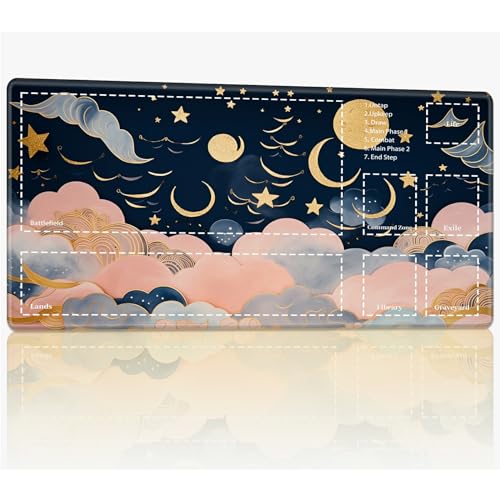 Playmat with Zones for MTG Magic The Gathering, 61.0 cmx35.6 cm Stitched TCG Trading Card Play Mat Commmander Board Game Mats Smooth Rubber Surface Battle Game Desk Mat, Star and Moon Magic von BWEGRHE