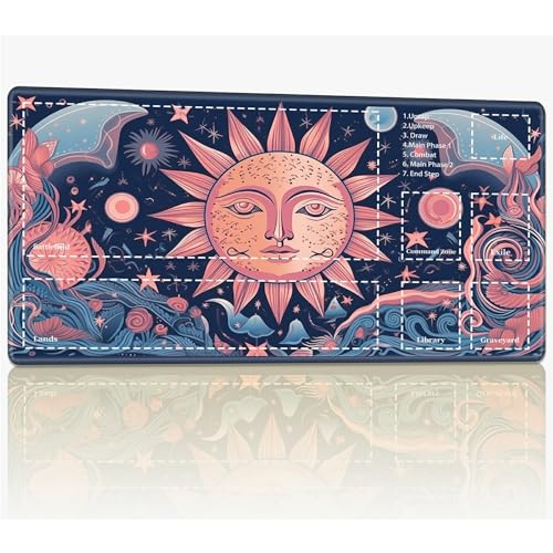 Playmat with Zones for MTG Magic The Gathering, 61.0 cmx35.6 cm Stitched TCG Trading Card Play Mat Commmander Board Game Mats Smooth Rubber Surface Battle Game Desk Mat, Sun Magic von BWEGRHE