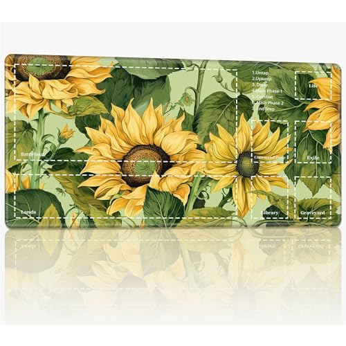 Playmat with Zones for MTG Magic The Gathering, 61.0 cmx35.6 cm Stitched TCG Trading Card Play Mat Commmander Board Game Mats Smooth Rubber Surface Battle Game Desk Mat, Sunny Sunflower von BWEGRHE