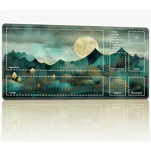 Playmat with Zones for MTG Magic The Gathering, 61.0 cmx35.6 cm Stitched TCG Trading Card Play Mat Commmander Board Game Mats Smooth Rubber Surface Battle Game Desk Mat, Teal Landscape von BWEGRHE