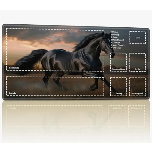 Playmat with Zones for MTG Magic The Gathering, 61.0 cmx35.6 cm Stitched TCG Trading Card Play Mat Commmander Board Game Mats Smooth Rubber Surface Battle Game Desk Mat, Wild Black Horse Playmat with Zones for MTG Magic The Gathering, 61.0 cmx35.6 cm Stitched TCG Trading Card Play Mat Commmander Board Game Mats Smooth Rubber Surface Battle Game Desk Mat, Wild Black Horse von BWEGRHE