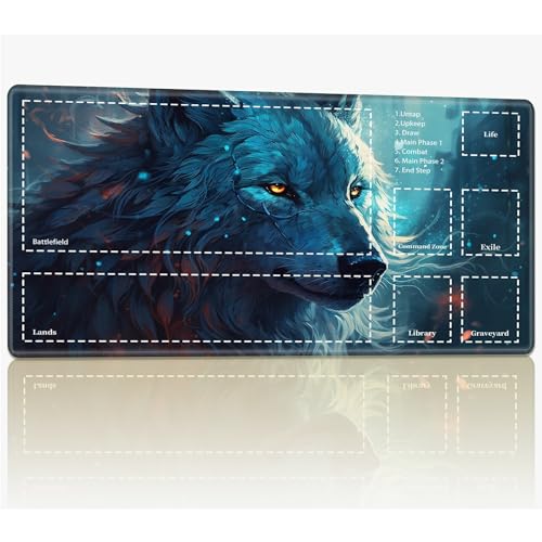 Playmat with Zones for MTG Magic The Gathering, 61.0 cmx35.6 cm Stitched TCG Trading Card Play Mat Commmander Board Game Mats Smooth Rubber Surface Battle Game Desk Mat, Wolf Animals Playmat with Zones for MTG Magic The Gathering, 61.0 cmx35.6 cm Stitched TCG Trading Card Play Mat Commmander Board Game Mats Smooth Rubber Surface Battle Game Desk Mat, Wolf Animals von BWEGRHE