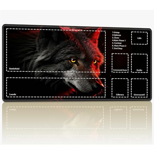 Playmat with Zones for MTG Magic The Gathering, 61.0 cmx35.6 cm Stitched TCG Trading Card Play Mat Commmander Board Game Mats Smooth Rubber Surface Battle Game Desk Mat, Wolf Blaze Playmat with Zones for MTG Magic The Gathering, 61.0 cmx35.6 cm Stitched TCG Trading Card Play Mat Commmander Board Game Mats Smooth Rubber Surface Battle Game Desk Mat, Wolf Blaze von BWEGRHE
