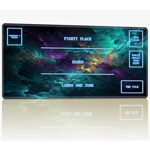 Spielmatte mit Magic Zone für MTG Sammelkartenspiel, 61 x 35,6 cm, genähte TCG-Kartenspielmatte, Commander, Brettspiel-Matten, glatte Gummi-Oberfläche, Kampfspiel, Schreibtischmatte, Galaxiewolken von BWEGRHE