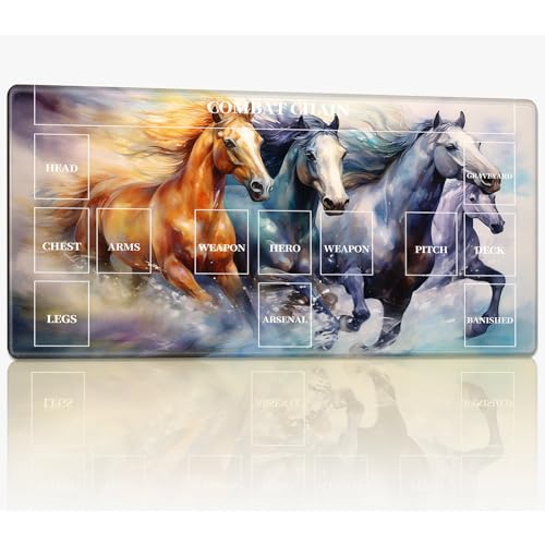 Spielmatte mit Zonen für CCG MTG Sammelkartenspiel, 61 x 35,6 cm, genähte TCG-Karten-Spielmatte, Commander, Brettspiel-Matten, glatte Gummi-Oberfläche, Kampfspiel, Schreibtischmatte, Aquarell-Pferd von BWEGRHE