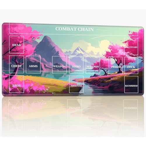 Spielmatte mit Zonen für CCG MTG Sammelkartenspiel, 61 x 35,6 cm, genähte TCG-Kartenspielmatte, Commander, Brettspiel-Matten, glatte Gummi-Oberfläche, Kampfspiel, Schreibtischmatte, rosa Baum Fluss Spielmatte mit Zonen für CCG MTG Sammelkartenspiel, 61 x 35,6 cm, genähte TCG-Kartenspielmatte, Commander, Brettspiel-Matten, glatte Gummi-Oberfläche, Kampfspiel, Schreibtischmatte, rosa Baum Fluss von BWEGRHE