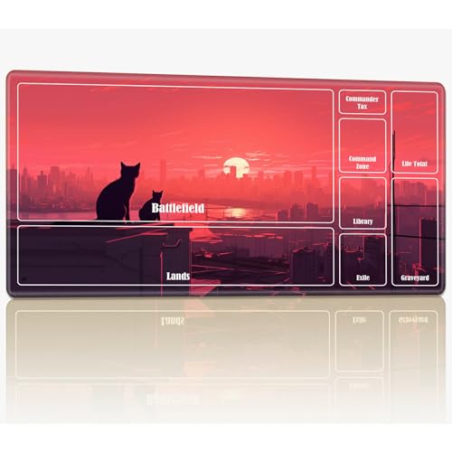 Spielmatte mit Zonen für MTG Magic The Gathering, 61 x 35,6 cm, genähte TCG-Karten-Spielmatte, Commander, Brettspiel-Matten, glatte Gummi-Oberfläche, Kampfspiel, Schreibtischmatte, Katzenbeobachtung von BWEGRHE