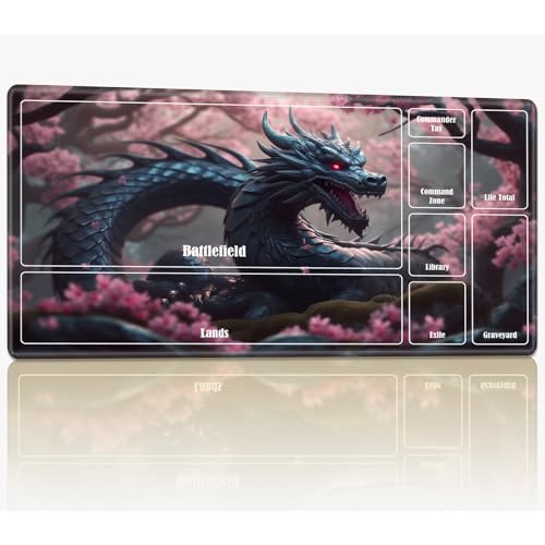 Spielmatte mit Zonen für MTG Magic The Gathering, 61 x 35,6 cm, genähte TCG-Karten-Spielmatte, Commander, Brettspiel-Matten, glatte Gummi-Oberfläche, Kampfspiel, Schreibtischmatte, Drache Kirschblüte Spielmatte mit Zonen für MTG Magic The Gathering, 61 x 35,6 cm, genähte TCG-Karten-Spielmatte, Commander, Brettspiel-Matten, glatte Gummi-Oberfläche, Kampfspiel, Schreibtischmatte, Drache Kirschblüte von BWEGRHE