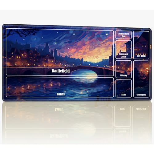 Spielmatte mit Zonen für MTG Magic The Gathering, 61 x 35,6 cm, genähte TCG-Karten-Spielmatte, Commander, Brettspiel-Matten, glatte Gummi-Oberfläche, Kampfspiel, Schreibtischmatte, Fantasie-Stadt Spielmatte mit Zonen für MTG Magic The Gathering, 61 x 35,6 cm, genähte TCG-Karten-Spielmatte, Commander, Brettspiel-Matten, glatte Gummi-Oberfläche, Kampfspiel, Schreibtischmatte, Fantasie-Stadt von BWEGRHE