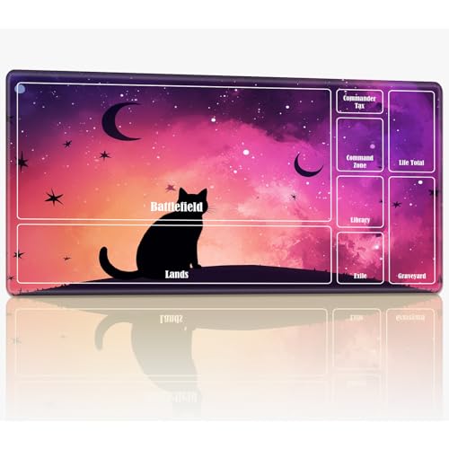 Spielmatte mit Zonen für MTG Magic The Gathering, 61 x 35,6 cm, genähte TCG-Karten-Spielmatte, Commander, Brettspiel-Matten, glatte Gummi-Oberfläche, Kampfspiel, Schreibtischmatte, Katze, violetter Spielmatte mit Zonen für MTG Magic The Gathering, 61 x 35,6 cm, genähte TCG-Karten-Spielmatte, Commander, Brettspiel-Matten, glatte Gummi-Oberfläche, Kampfspiel, Schreibtischmatte, Katze, violetter von BWEGRHE