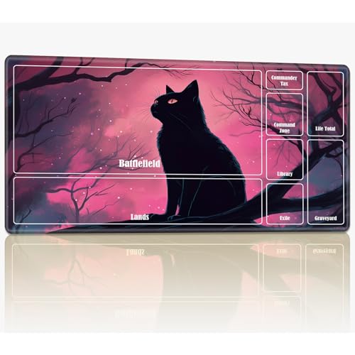 Spielmatte mit Zonen für MTG Magic The Gathering, 61 x 35,6 cm, genähte TCG-Karten-Spielmatte, Commander, Brettspiel-Matten, glatte Gummi-Oberfläche, Kampfspiel, Schreibtischmatte, Katze in rosa von BWEGRHE