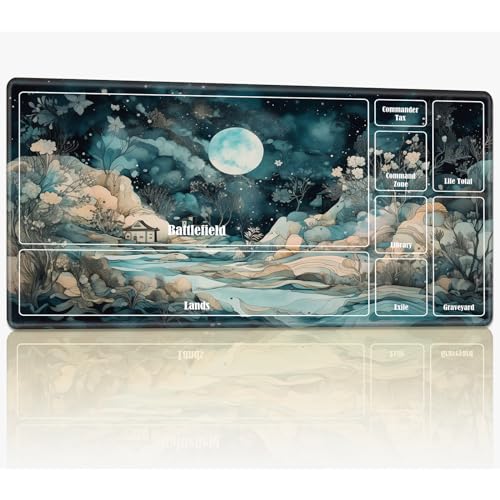 Spielmatte mit Zonen für MTG Magic The Gathering, 61 x 35,6 cm, genähte TCG-Karten-Spielmatte, Commander, Brettspiel-Matten, glatte Gummi-Oberfläche, Kampfspiel, Schreibtischmatte, Mondblume Spielmatte mit Zonen für MTG Magic The Gathering, 61 x 35,6 cm, genähte TCG-Karten-Spielmatte, Commander, Brettspiel-Matten, glatte Gummi-Oberfläche, Kampfspiel, Schreibtischmatte, Mondblume von BWEGRHE
