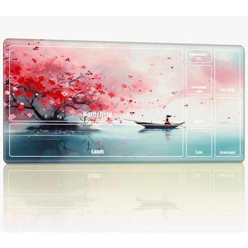 Spielmatte mit Zonen für MTG Magic The Gathering, 61 x 35,6 cm, genähte TCG-Karten-Spielmatte, Commander, Brettspiel-Matten, glatte Gummi-Oberfläche, Kampfspiel, Schreibtischmatte, Tintenmalerei, rosa Spielmatte mit Zonen für MTG Magic The Gathering, 61 x 35,6 cm, genähte TCG-Karten-Spielmatte, Commander, Brettspiel-Matten, glatte Gummi-Oberfläche, Kampfspiel, Schreibtischmatte, Tintenmalerei, rosa von BWEGRHE
