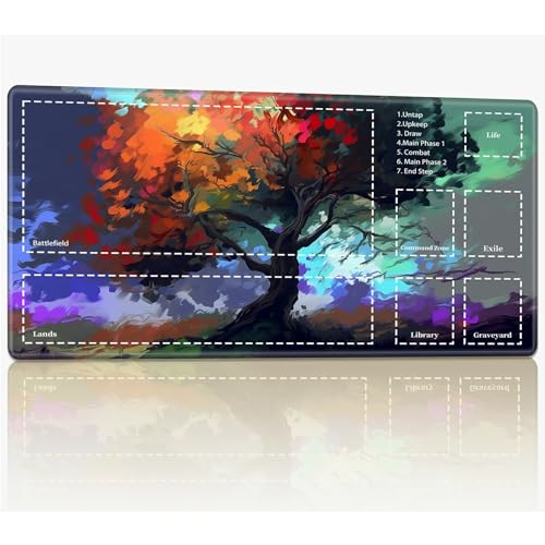 Spielmatte mit Zonen für MTG Magic The Gathering, 61 x 35,6 cm, genähte TCG-Sammelkarten-Spielmatte, Commander, Brettspiel-Matten, glatte Gummi-Oberfläche, Kampfspiel, Schreibtischmatte, Aquarell-Baum Spielmatte mit Zonen für MTG Magic The Gathering, 61 x 35,6 cm, genähte TCG-Sammelkarten-Spielmatte, Commander, Brettspiel-Matten, glatte Gummi-Oberfläche, Kampfspiel, Schreibtischmatte, Aquarell-Baum von BWEGRHE