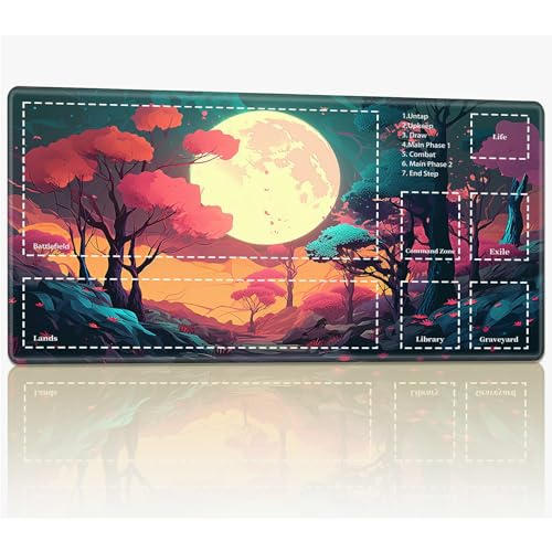 Spielmatte mit Zonen für MTG Magic The Gathering, 61 x 35,6 cm, genähte TCG-Sammelkartenspielmatte, Commander, Brettspiel-Matten, glatte Gummi-Oberfläche, Kampfspiel, Schreibtischmatte, Vollmondwald von BWEGRHE