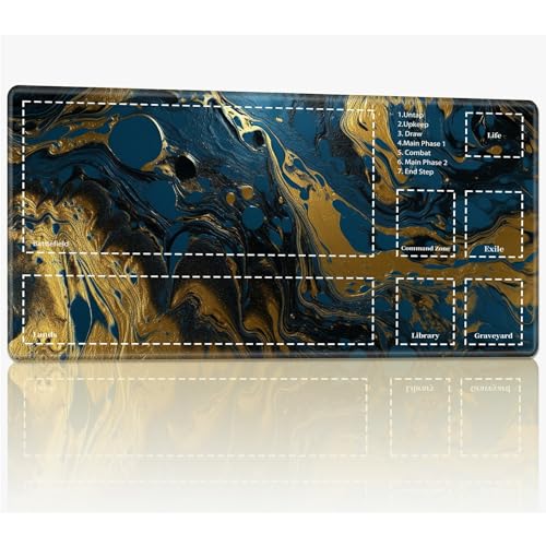 Spielmatte mit Zonen für MTG Magic The Gathering, 61 x 35,6 cm, genähte TCG-Sammelkartenspielmatte, Commander, Brettspiel-Matten, glatte Gummi-Oberfläche, Kampfspiel, Schreibtischmatte, blau-goldener Spielmatte mit Zonen für MTG Magic The Gathering, 61 x 35,6 cm, genähte TCG-Sammelkartenspielmatte, Commander, Brettspiel-Matten, glatte Gummi-Oberfläche, Kampfspiel, Schreibtischmatte, blau-goldener von BWEGRHE
