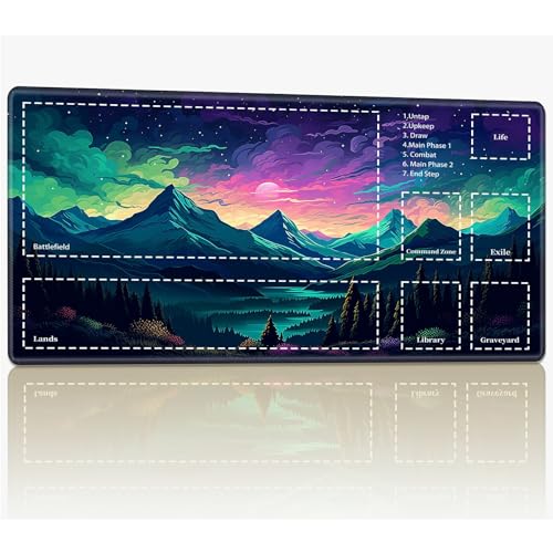 Spielmatte mit Zonen für MTG Magic The Gathering, 61 x 35,6 cm, genähte TCG-Sammelkartenspielmatte, Commander, Brettspiel-Matten, glatte Gummi-Oberfläche, Kampfspiel, Schreibtischmatte, bunte von BWEGRHE