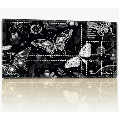 Spielmatte mit Zonen für MTG Magic The Gathering, 61 x 35,6 cm, genähte TCG-Sammelkartenspielmatte, Commander, Brettspiel-Matten, glatte Gummi-Oberfläche, Kampfspiel, Schreibtischmatte, schwarzer Spielmatte mit Zonen für MTG Magic The Gathering, 61 x 35,6 cm, genähte TCG-Sammelkartenspielmatte, Commander, Brettspiel-Matten, glatte Gummi-Oberfläche, Kampfspiel, Schreibtischmatte, schwarzer von BWEGRHE