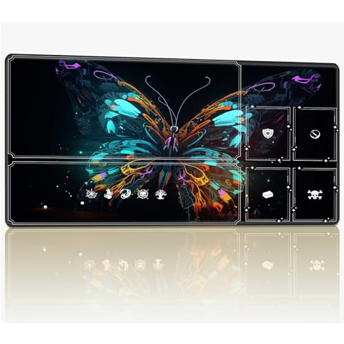 Tabletop Card Playmat with Magic Zones, 61.0 cmx35.6 cm Stitched TCG Card Play Mat Commander, Board Game Mats Smooth Rubber Surface Battle Game Desk Mat, Art Color Butterfly von BWEGRHE