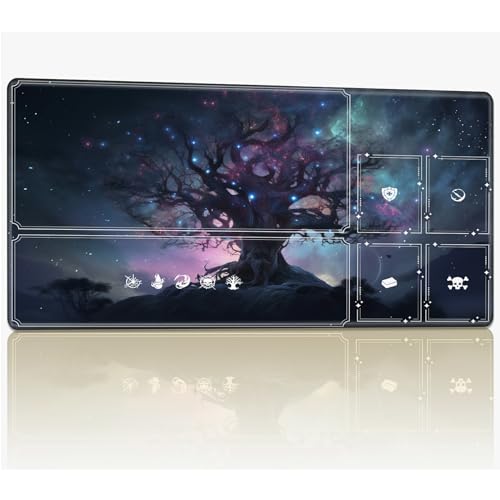 Tabletop Card Playmat with Magic Zones, 61.0 cmx35.6 cm Stitched TCG Card Play Mat Commander, Board Game Mats Smooth Rubber Surface Battle Game Desk Mat, Art Glitter Tree von BWEGRHE