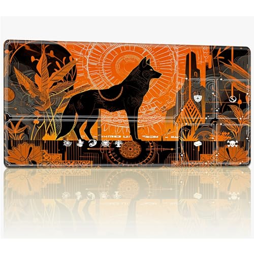 Tabletop Card Playmat with Magic Zones, 61.0 cmx35.6 cm Stitched TCG Card Play Mat Commander, Board Game Mats Smooth Rubber Surface Battle Game Desk Mat, Art Wolf von BWEGRHE