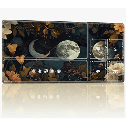 Tabletop Card Playmat with Magic Zones, 61.0 cmx35.6 cm Stitched TCG Card Play Mat Commander, Board Game Mats Smooth Rubber Surface Battle Game Desk Mat, Autumn Moon von BWEGRHE