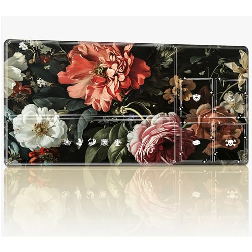 Tabletop Card Playmat with Magic Zones, 61.0 cmx35.6 cm Stitched TCG Card Play Mat Commander, Board Game Mats Smooth Rubber Surface Battle Game Desk Mat, Blooming Flower von BWEGRHE