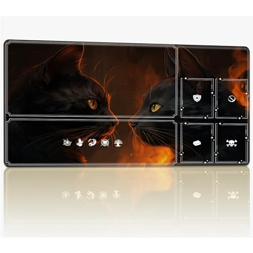 Tabletop Card Playmat with Magic Zones, 61.0 cmx35.6 cm Stitched TCG Card Play Mat Commander, Board Game Mats Smooth Rubber Surface Battle Game Desk Mat, Cat Black von BWEGRHE
