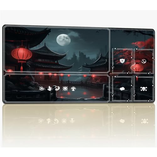 Tabletop Card Playmat with Magic Zones, 61.0 cmx35.6 cm Stitched TCG Card Play Mat Commander, Board Game Mats Smooth Rubber Surface Battle Game Desk Mat, Chinese Style House von BWEGRHE