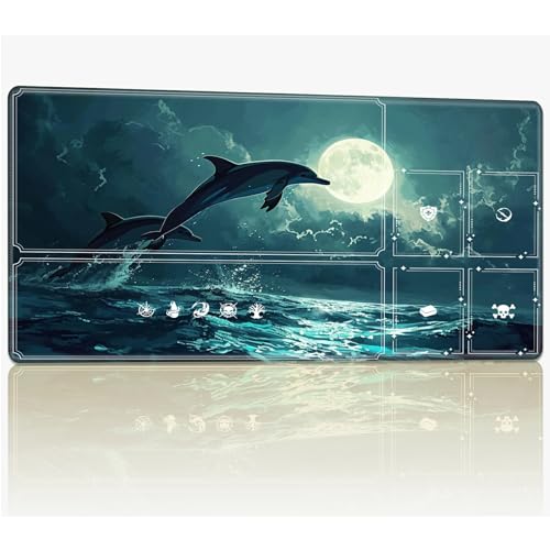 Tabletop Card Playmat with Magic Zones, 61.0 cmx35.6 cm Stitched TCG Card Play Mat Commander, Board Game Mats Smooth Rubber Surface Battle Game Desk Mat, Delphin von BWEGRHE