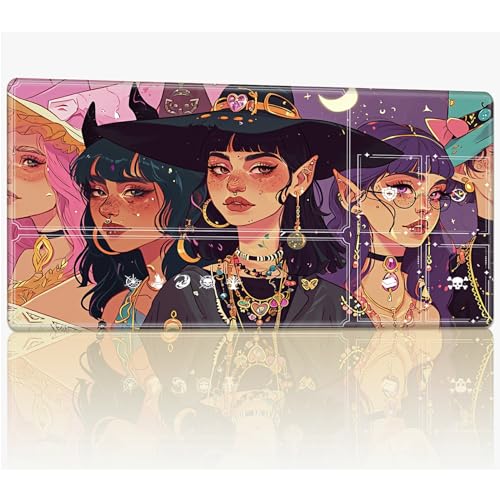 Tabletop Card Playmat with Magic Zones, 61.0 cmx35.6 cm Stitched TCG Card Play Mat Commander, Board Game Mats Smooth Rubber Surface Battle Game Desk Mat, Fashion Girls von BWEGRHE