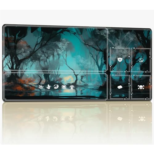 Tabletop Card Playmat with Magic Zones, 61.0 cmx35.6 cm Stitched TCG Card Play Mat Commander, Board Game Mats Smooth Rubber Surface Battle Game Desk Mat, Forest Lake von BWEGRHE