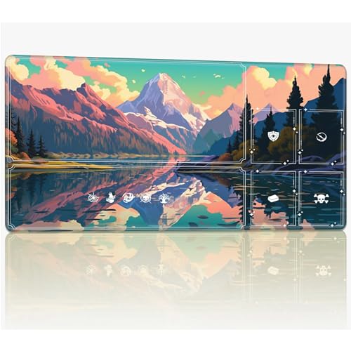 Tabletop Card Playmat with Magic Zones, 61.0 cmx35.6 cm Stitched TCG Card Play Mat Commander, Board Game Mats Smooth Rubber Surface Battle Game Desk Mat, Landschaft von BWEGRHE