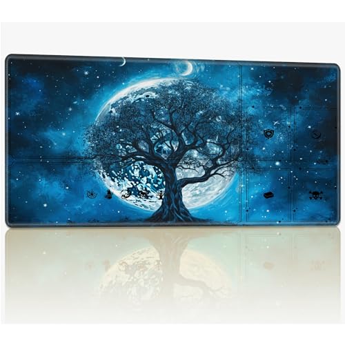 Tabletop Card Playmat with Magic Zones, 61.0 cmx35.6 cm Stitched TCG Card Play Mat Commander, Board Game Mats Smooth Rubber Surface Battle Game Desk Mat, Magic Tree von BWEGRHE