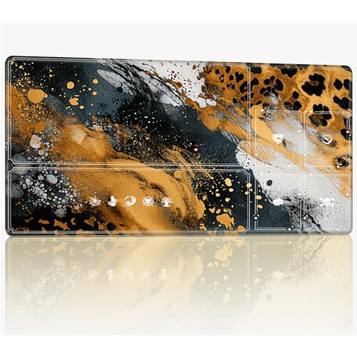 Tabletop Card Playmat with Magic Zones, 61.0 cmx35.6 cm Stitched TCG Card Play Mat Commander, Board Game Mats Smooth Rubber Surface Battle Game Desk Mat, Marble Leopards von BWEGRHE