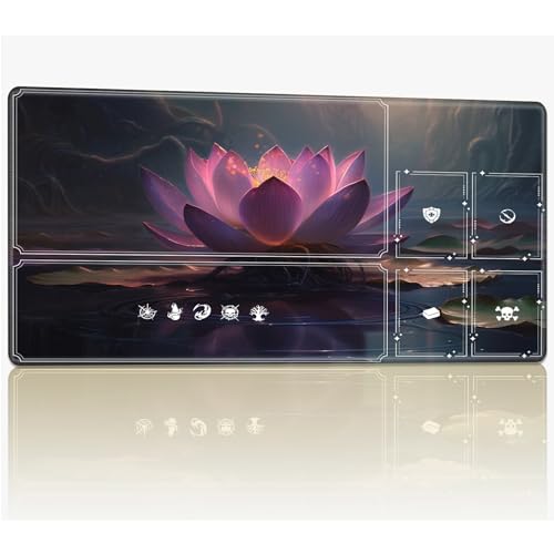 Tabletop Card Playmat with Magic Zones, 61.0 cmx35.6 cm Stitched TCG Card Play Mat Commander, Board Game Mats Smooth Rubber Surface Battle Game Desk Mat, Pink Lotus von BWEGRHE