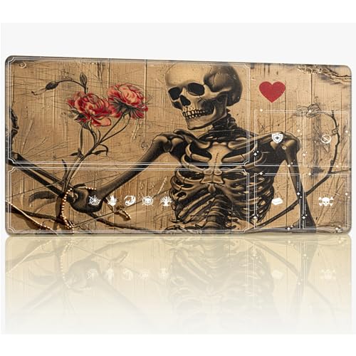 Tabletop Card Playmat with Magic Zones, 61.0 cmx35.6 cm Stitched TCG Card Play Mat Commander, Board Game Mats Smooth Rubber Surface Battle Game Desk Mat, Skull Skeleton von BWEGRHE
