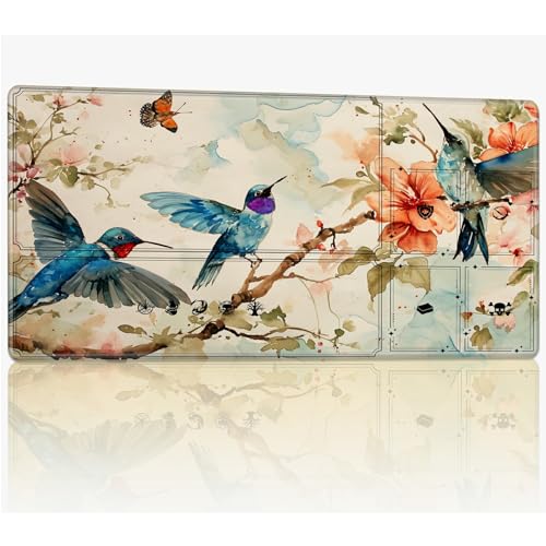 Tabletop Card Playmat with Magic Zones, 61.0 cmx35.6 cm Stitched TCG Card Play Mat Commander, Board Game Mats Smooth Rubber Surface Battle Game Desk Mat, Spring Hummingbirds von BWEGRHE